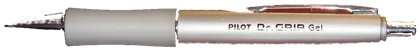 Silver barrel with a wide rubber grip zone just above the cone, noticeably thicker than the rest of the body.